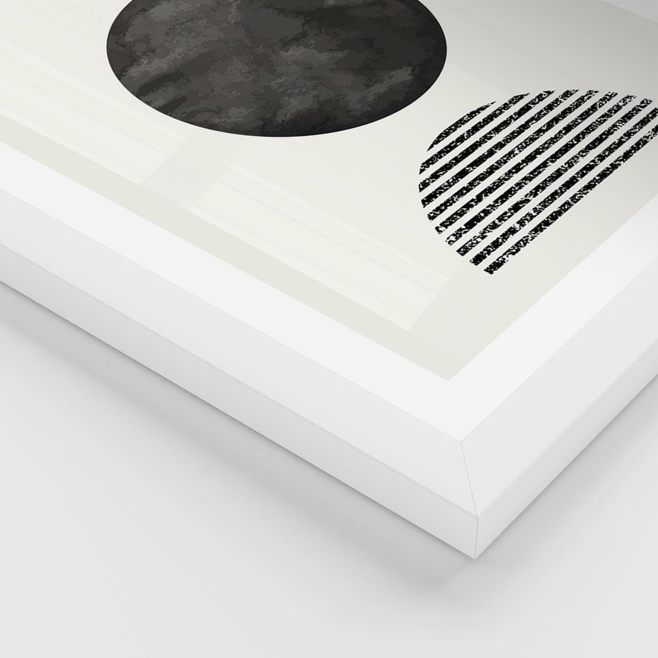 Plakat w ramie 50x70 - Tajemnicza Kompozycja - abstrakcyjne czarno białe formy, minimalizm - rama biała