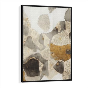 Obraz w ramie 70x100 - Nowoczesne Złoto i Szarość - plamy, złoto - rama czarna