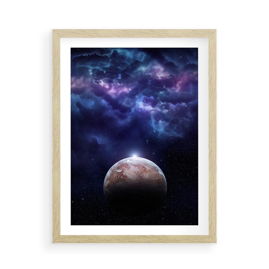 Plakat w ramie 50x70 - Kosmos - Ziemia i Księżyc - kosmos, ziemia - rama drewno