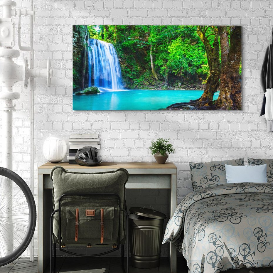 Obraz na płótnie 140x70 - Spotkanie wodospadu nad jeziorem - Tajlandia, wodospad