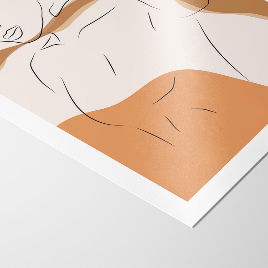 Plakat bez ramy 21x30 - Sztuka Piękna w Beżach i Brązach - szkic jedną linią, naga kobieta