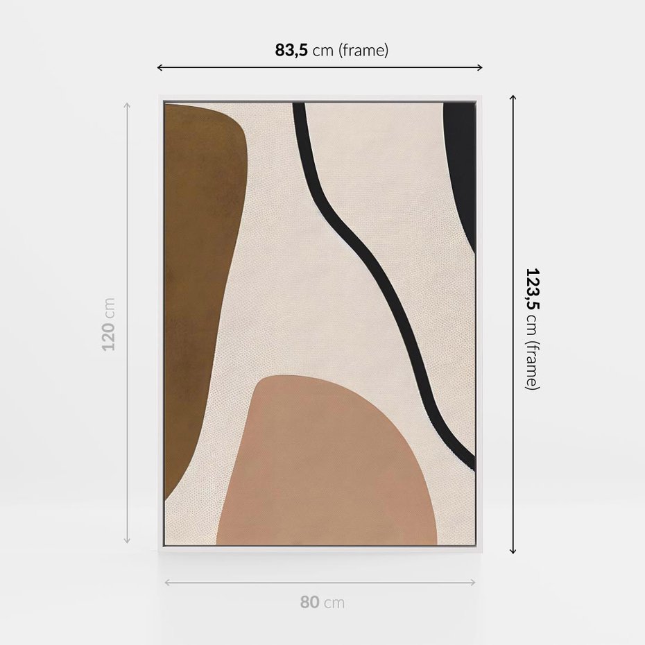 Obraz w ramie 80x120 - Harmonia chaosu i porządku - abstrakcyjne kształty, kolory beżu i brązu - rama biała