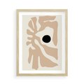 Plakat w ramie 50x70 - Eksploracja Abstrakcji - beżowa absrakcyjna kompozycja, czarny akcent - rama drewno