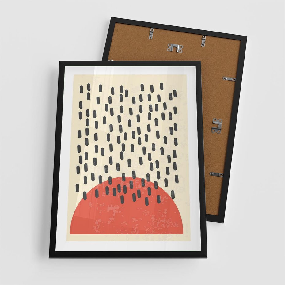 Plakat w ramie 50x70 - Czerwona Abstrakcja: Grafika z Wyrazistym Kołem - abstrakcja grafika, czerwone koło - rama czarna