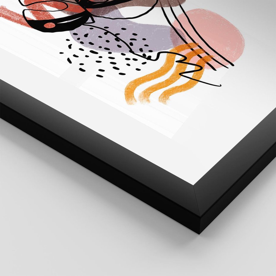 Plakat w ramie 50x70 - Wibracje Abstrakcyjnych Form - abstrakcyjna sztuka, liść monstery - rama czarna