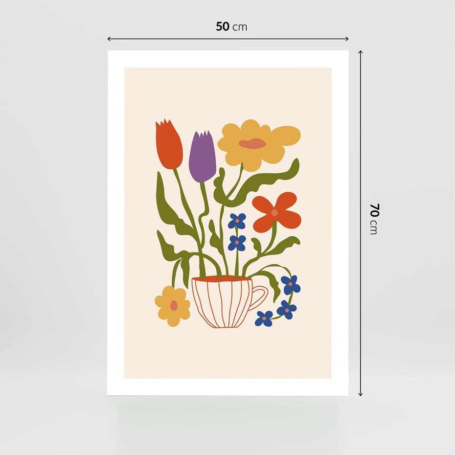 Plakat bez ramy 50x70 - Kolorowe Granice - kwiaty w filizance, abstrakcja