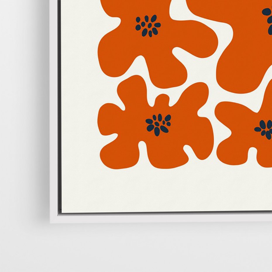 Obraz w ramie 70x100 - Wibracje Przestrzeni - abstrakcyjne czerwone kwiaty, kompozycja - rama biała