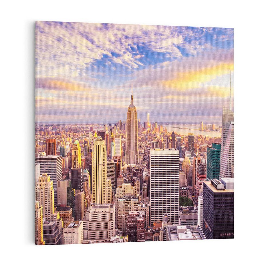 Obraz na płótnie 70x70 - Amerykański duch: Miasto na horyzoncie - USA, Ameryka