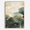Obraz w ramie 50x70 - Natura w Złotym Odcieniu - złote elementy, liście miłorzębu japońskiego - rama drewno