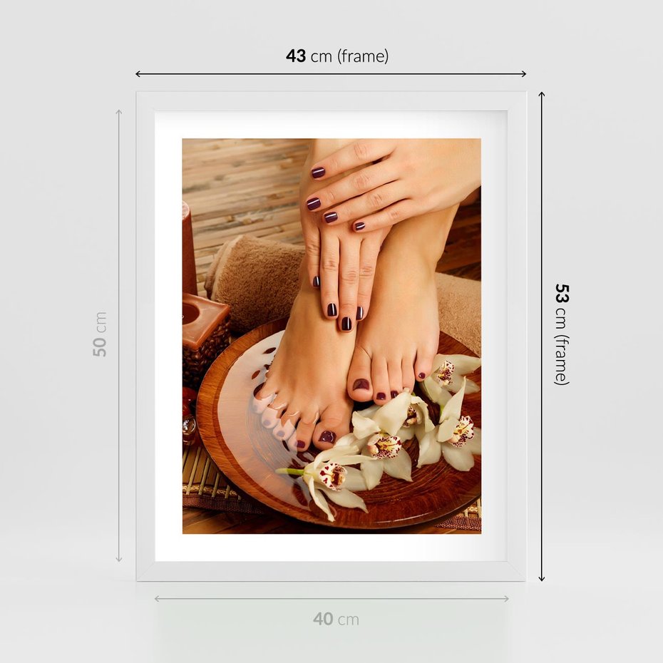 Plakat w ramie 40x50 - Relaksujące Spa i Perfekcyjny Manicure - spa, paznokcie - rama biała
