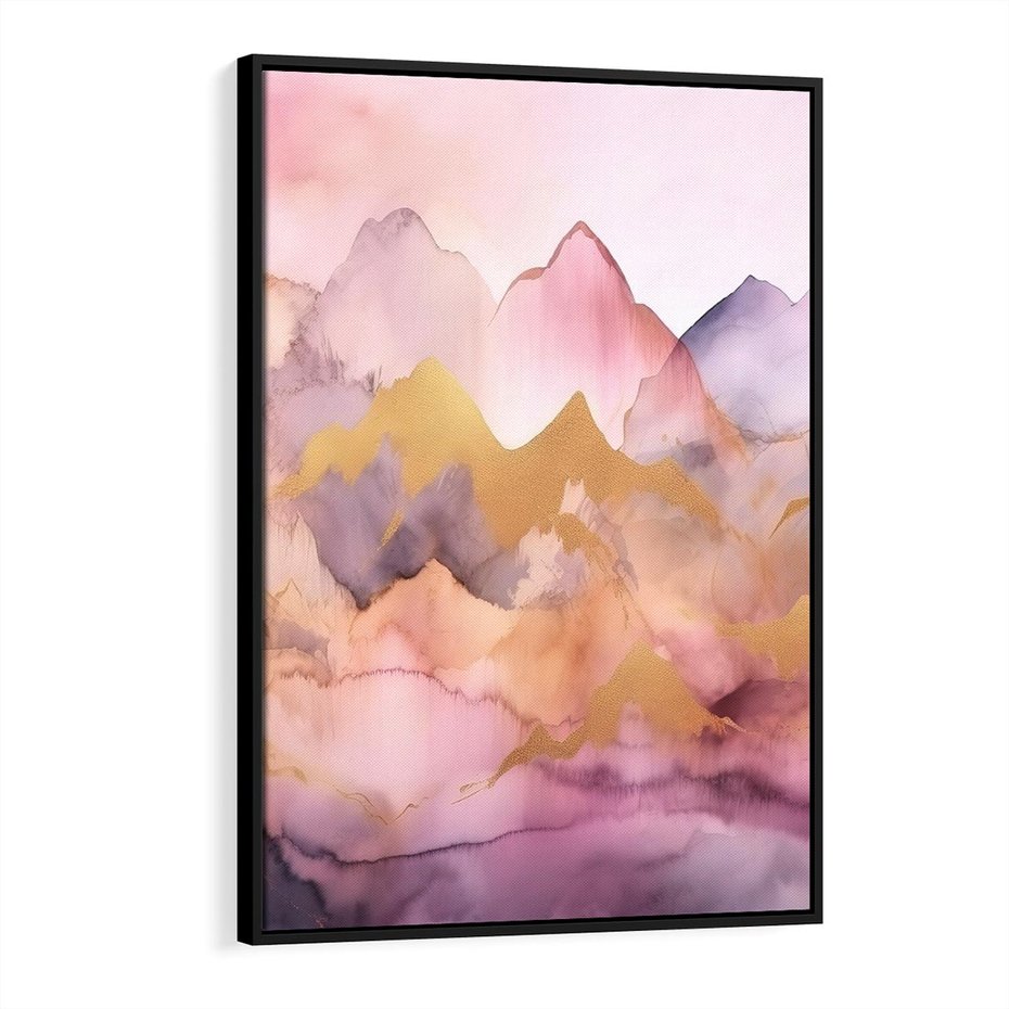 Obraz w ramie 70x100 - Pastelowe Wzgórza - pastelowe, różowe góry - rama czarna