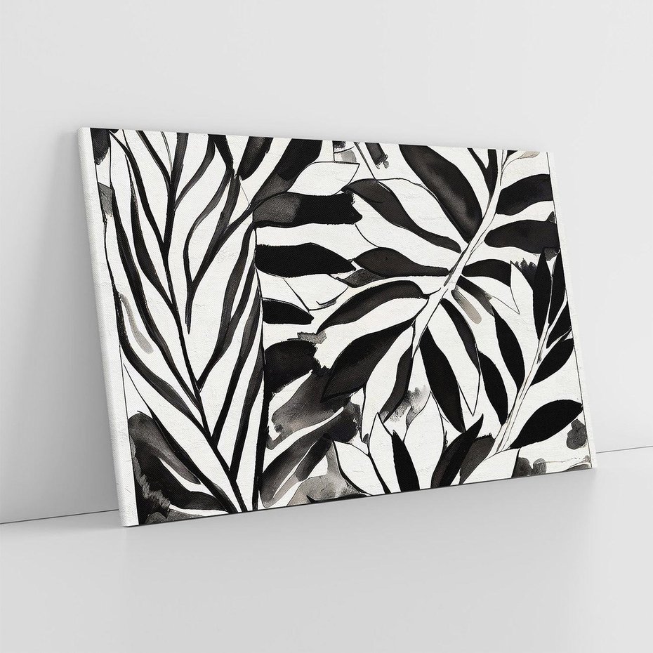 Obraz na płótnie 120x80 - Czarne Liście - akwarelowy obraz, czarno biały