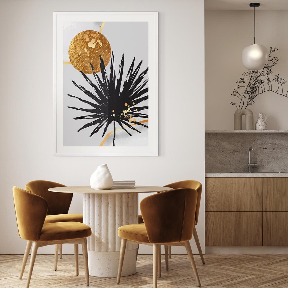 Plakat w ramie 50x70 - Sztuka Palmy - palma, czarna grafika - rama biała