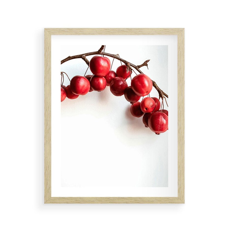 Plakat w ramie 40x50 - Jesienne Owoce - jarzębina, czerwone owoce - rama drewno