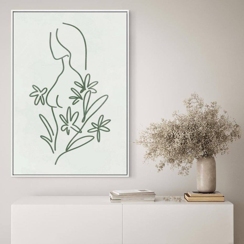 Obraz w ramie 70x100 - Odbicia Zielonego Raju - zielony odcień, abstrakcja - rama biała