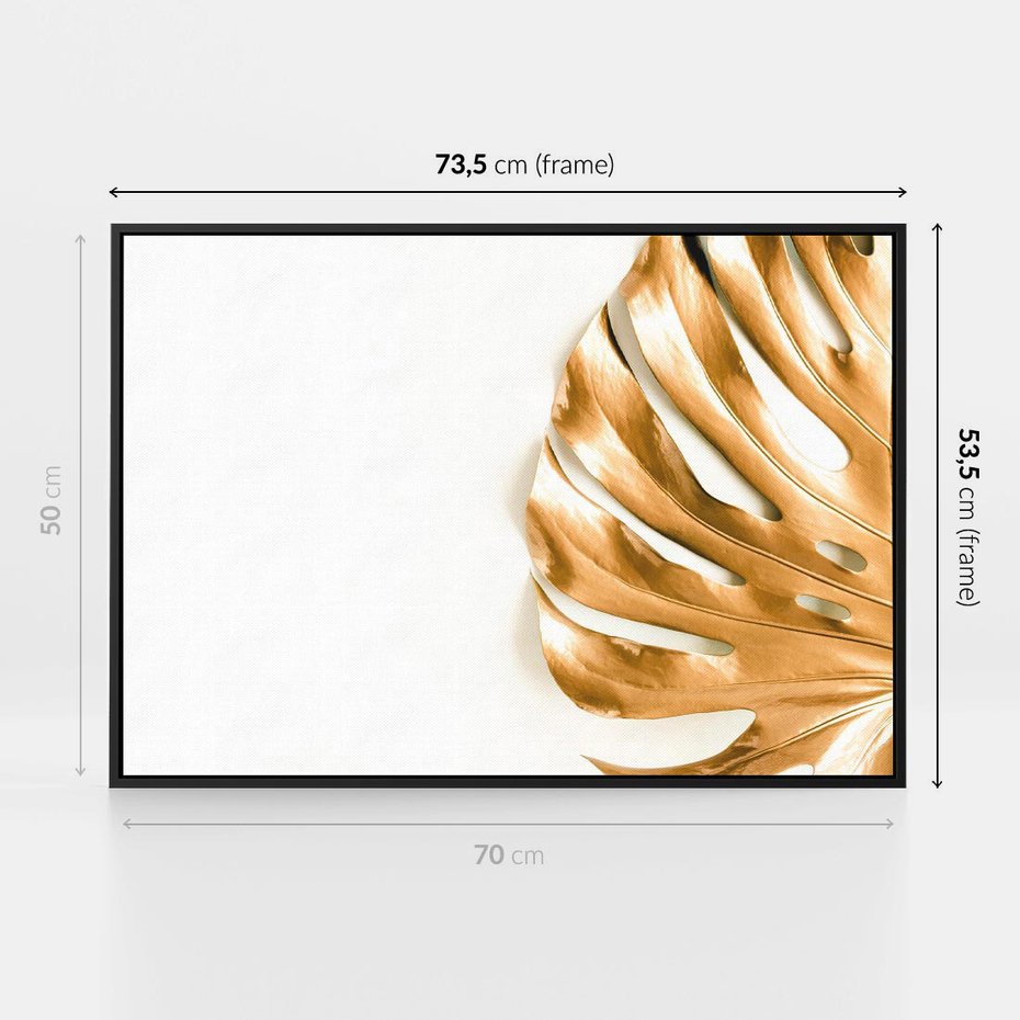 Obraz w ramie 70x50 - Przyjemność dla Oczu - złote, liście - rama czarna