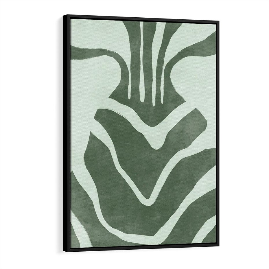 Obraz w ramie 70x100 - Zieleń Odpoczynku - zielony plakat, nieregularne splątane linie - rama czarna