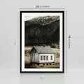Plakat w ramie 50x70 - Ciepło i Urok Górskiego Domku - domek w górach, sepia - rama czarna