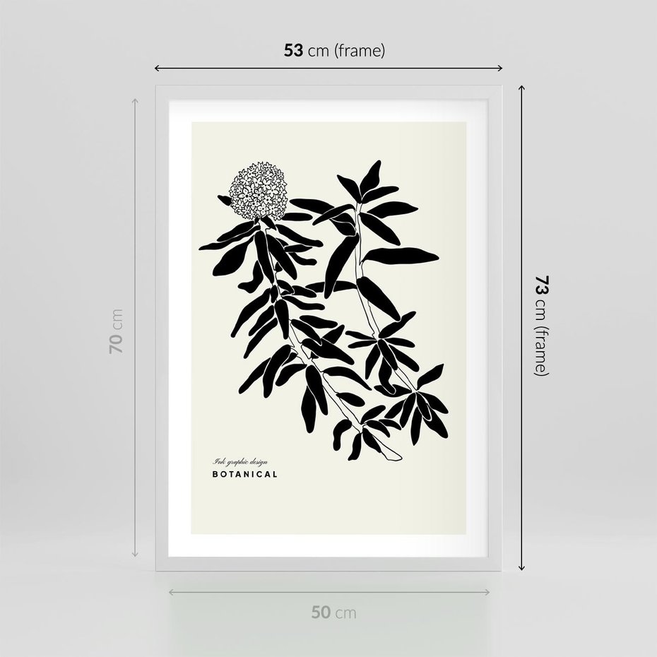 Plakat w ramie 50x70 - Szept kwiatowej wyobraźni - czarno biała grafika, roślinność - rama biała