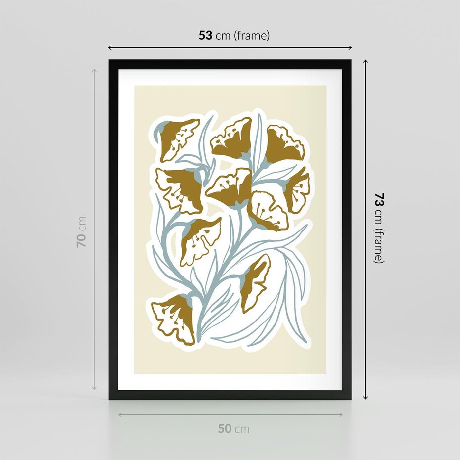 Plakat w ramie 50x70 - Wibracje Widzenia - abstrakcyjne beżowe kwiaty, elegancka kompozycja - rama czarna