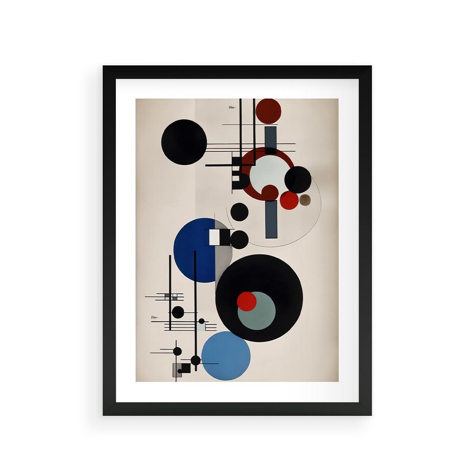 Plakat w ramie 30x40 - Rozkwitające Wibracje Wyobraźni - abstrakcyjna geometryczna kompozycja, koła linie - rama czarna