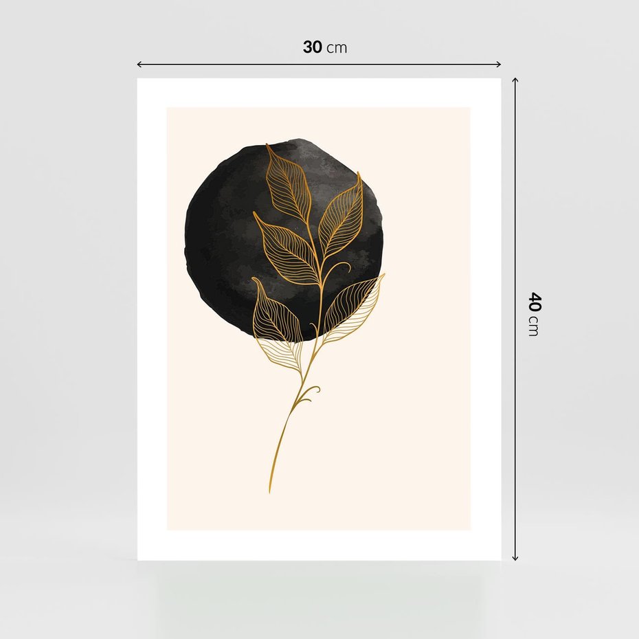 Plakat bez ramy 30x40 - Złoty Liść na Czarnej Plamie - grafika, złoty liść