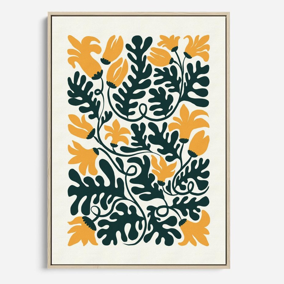 Obraz w ramie 50x70 - Impulsy Kreatywności - abstrakcyjne żółte kwiaty, kompozycja - rama drewno