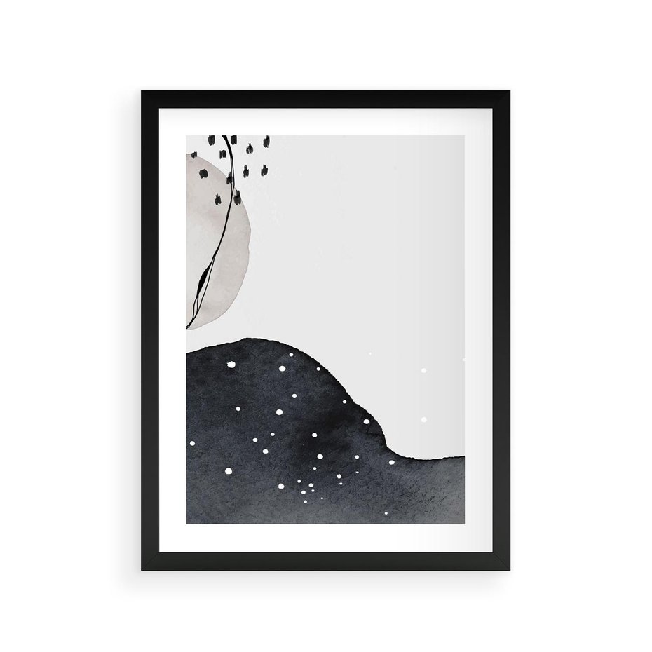 Plakat w ramie 30x40 - Szara Abstrakcja - abstrakcja, akwarela - rama czarna