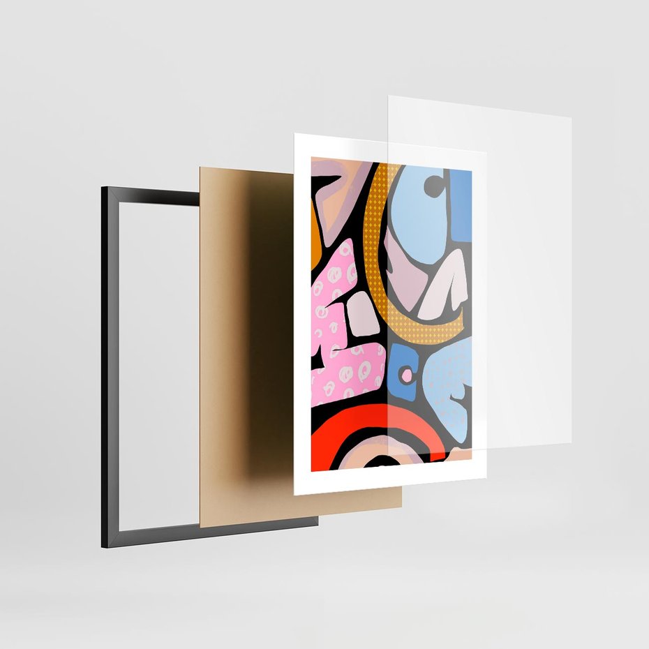 Plakat w ramie 30x40 - Kolory Komiksu - abstrakcyjne formy, komiksowy styl - rama czarna