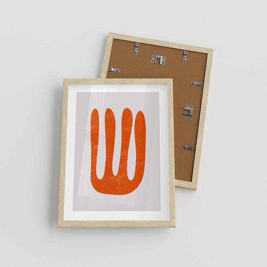 Plakat w ramie 30x40 - Eksploracja Nowego Światła - abstrakcyjna pomarańczowa forma, minimalizm - rama drewno