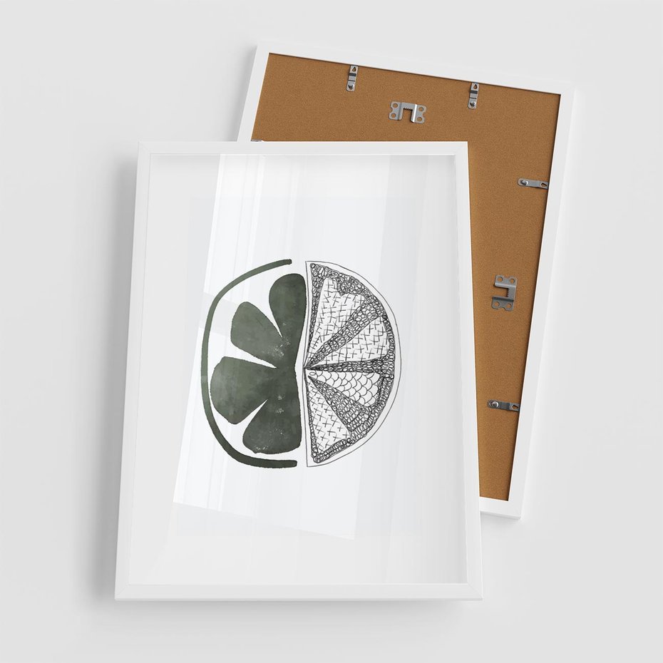 Plakat w ramie 50x70 - Cytrynowe Echo - minimalistyczny plakat, cytryna - rama biała