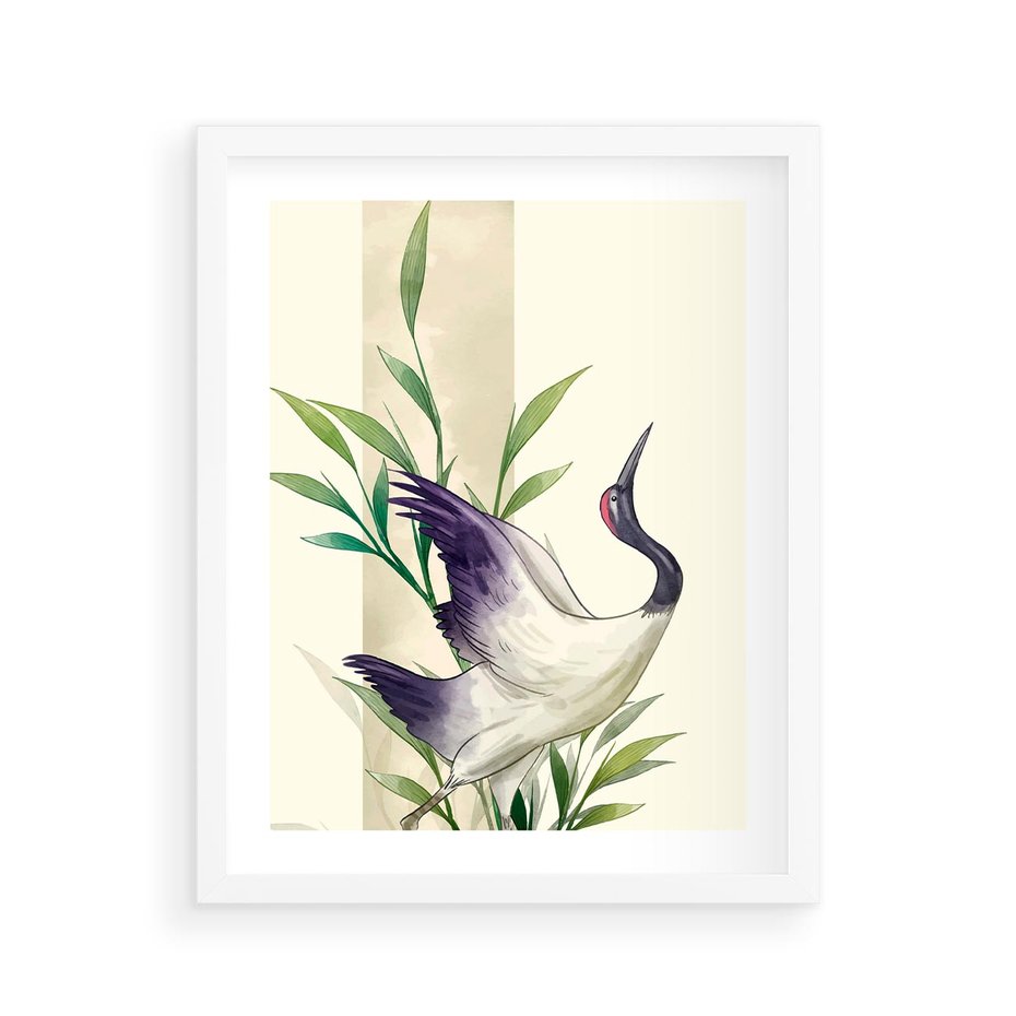 Plakat w ramie 40x50 - Migocące Ptaki - japońska sztuka, ptak - rama biała