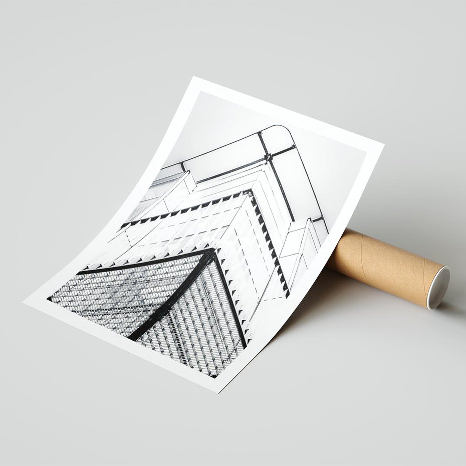 Plakat bez ramy 40x50 - Elegancja Współczesnej Architektury: Wieżowiec w Monochromii - nowoczesna architektura, czarno biała fotografia