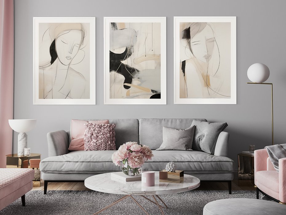 Zestaw obrazy w ramie 30x40 galeria - abstrakcja, akwarela, nowoczesny - rama biała