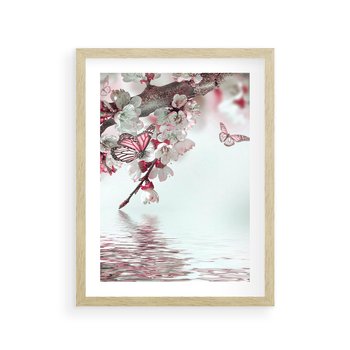 Plakat w ramie 30x40 - Kwiatowa baśń z motylami - kwiaty, motyle - rama drewno