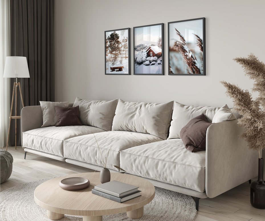 Zestaw obrazy w ramie 40x50 galeria - Zachód, słońca, zima, chatka, retro, boho - rama czarna