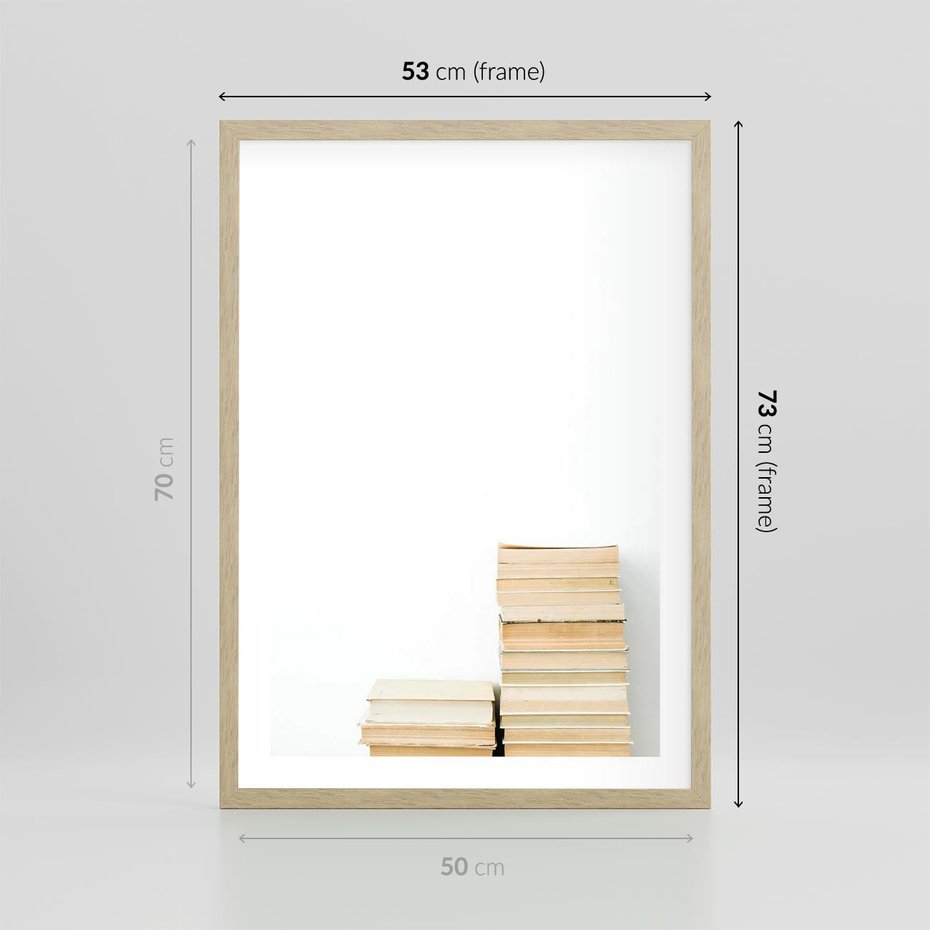 Plakat w ramie 50x70 - Estetyka Literatury - stos książek, minimalistyczna kompozycja - rama drewno