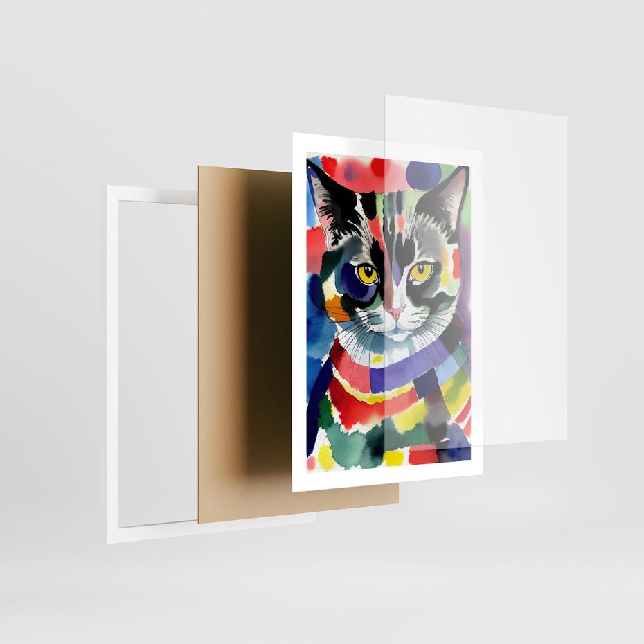 Plakat w ramie 50x70 - Koci Przyjaciel - abstrakcyjny obraz, akwarela - rama biała