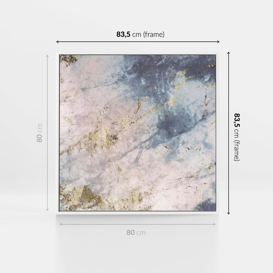 Obraz w ramie 80x80 - Luksusowa Dekoracja - marmur, złoto - rama biała