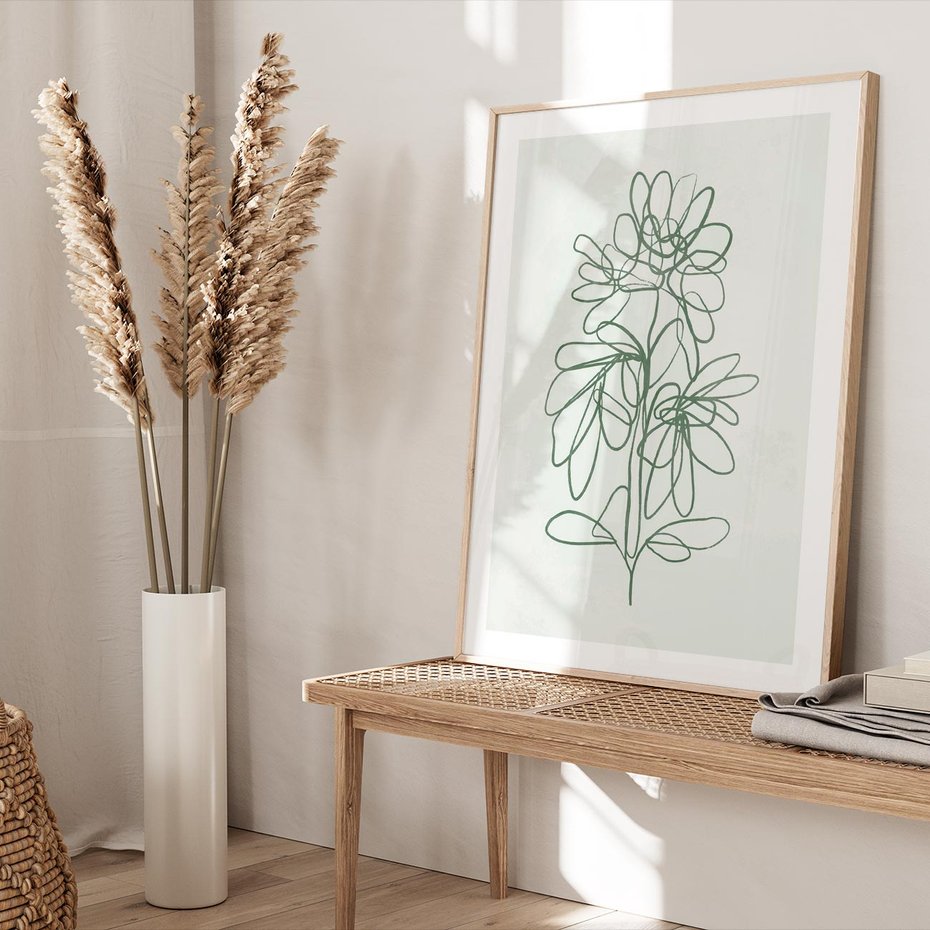 Plakat w ramie 30x40 - Spokojne Poddanie Naturze - zielony plakat, roślinne inspiracje - rama drewno