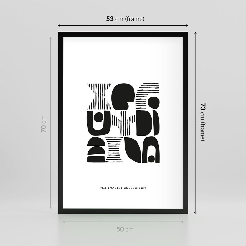 Plakat w ramie 50x70 - Taniec Dziwacznych Kresek - minimalistyczny plakat, czarno biały - rama czarna