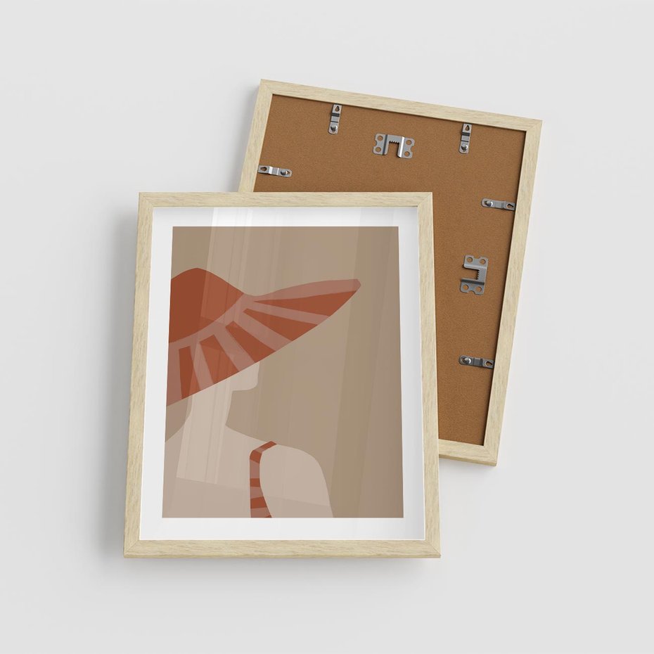 Plakat w ramie 40x50 - Kobiecy Portret - plakat retro, kobieta w kapeluszu - rama drewno