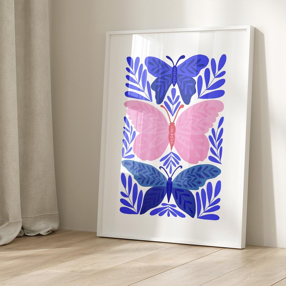 Plakat bez ramy 21x30 - Delikatna Symfonia Natury - motyle, rośliny