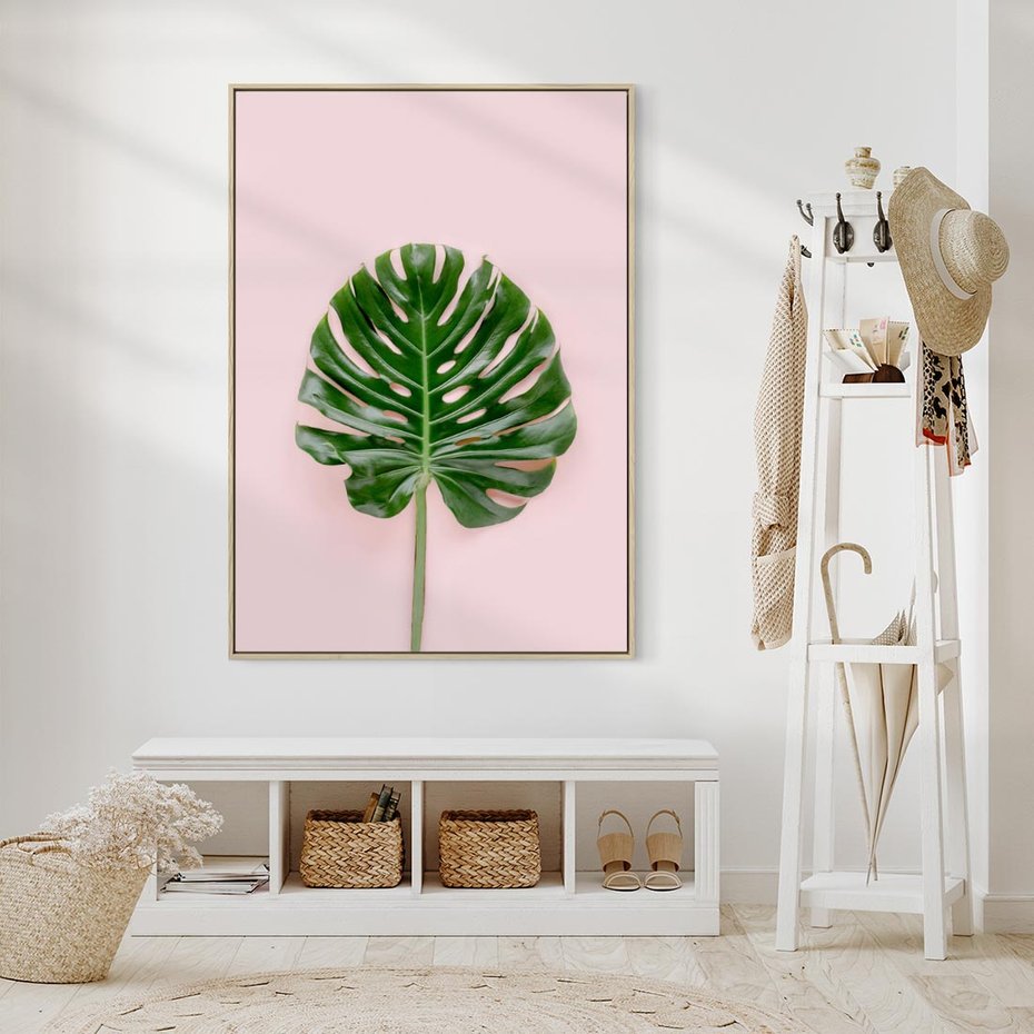 Obraz w ramie 80x120 - Egzotyczna Roślinność - liście, monstera - rama drewno