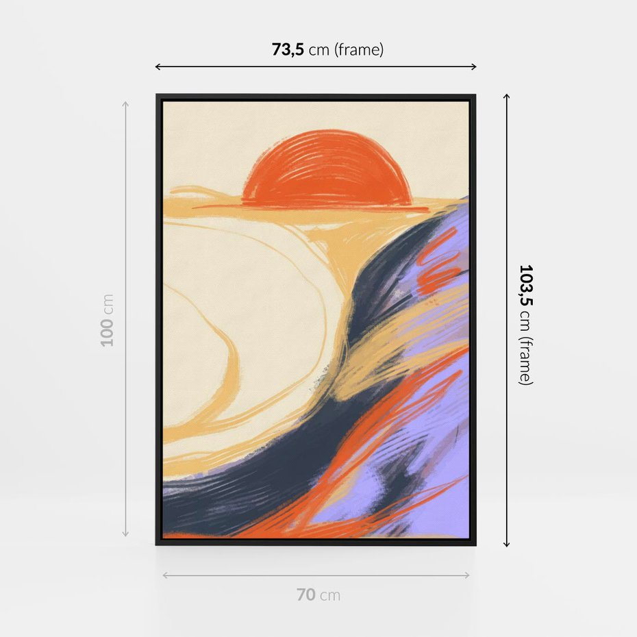 Obraz w ramie 70x100 - Pomarańczowy Horyzont - pastelowy krajobraz, nowoczesny plakat - rama czarna