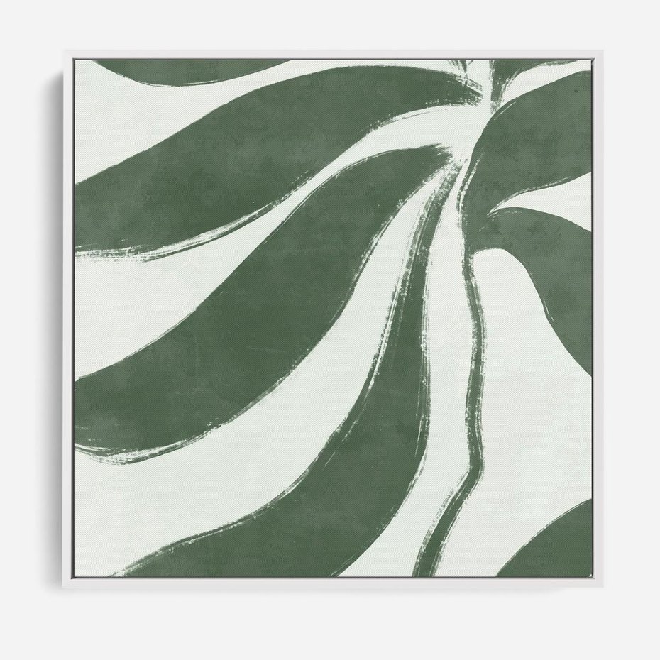 Obraz w ramie 80x80 - Zieleń Wewnętrznego Spokoju - zielony plakat, roślinne inspiracje - rama biała