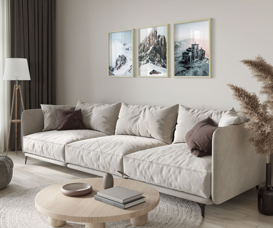 Zestaw obrazy w ramie 40x50 galeria - Retro, krajobraz, góry, zima, zamek - rama drewno