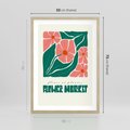 Plakat w ramie 50x70 - Retro Inspiracja - minimalistyczna kwiatowa kompozycja, pastelowe kolory - rama drewno