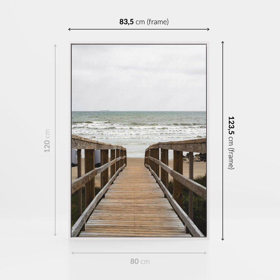 Obraz w ramie 80x120 - Morze i drewniany pomost - morze, pomost - rama biała