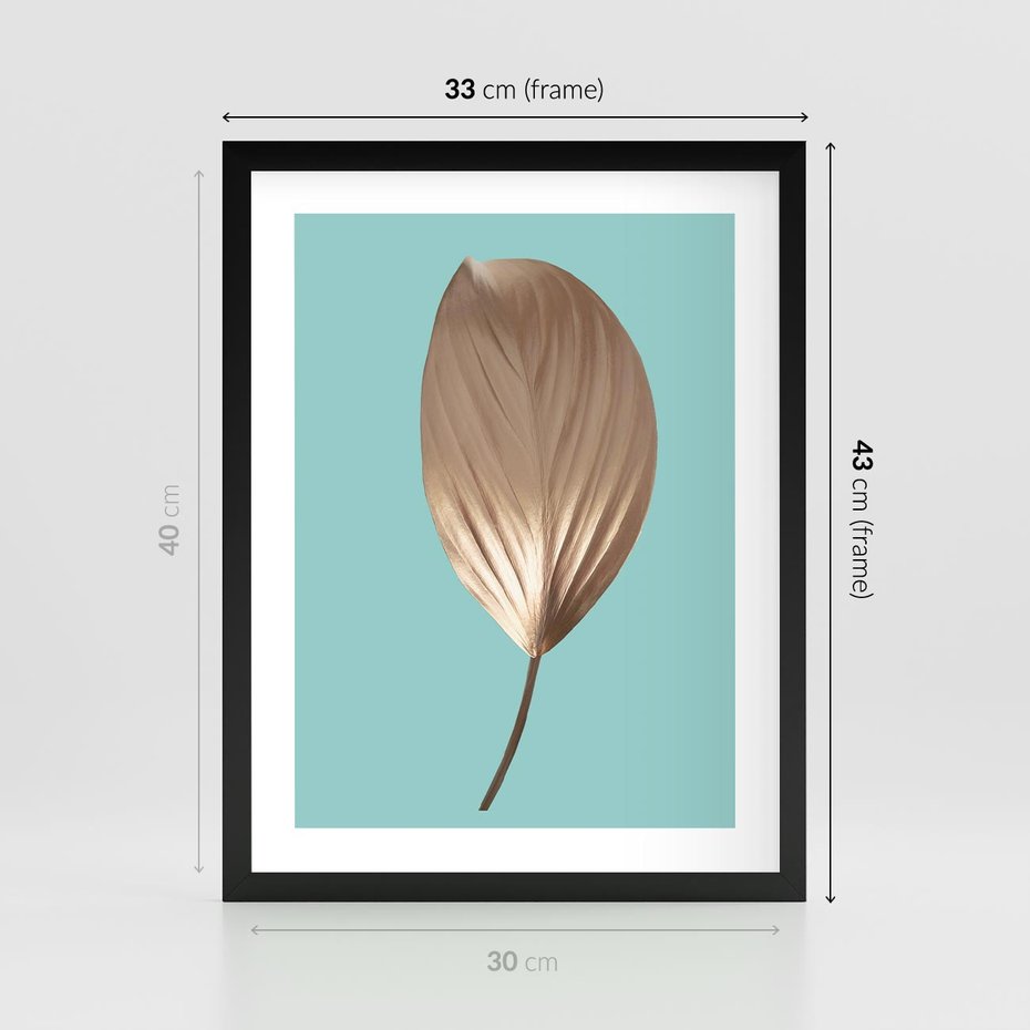 Plakat w ramie 30x40 - Delikatna Harmonia - złote, liście - rama czarna